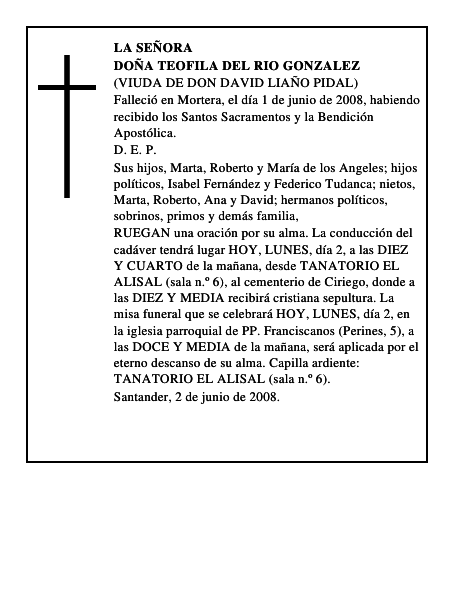 DOÑA TEOFILA DEL RIO GONZALEZ
