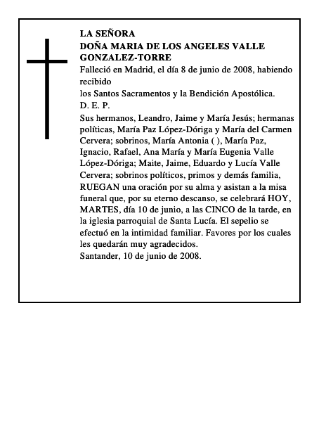 DOÑA MARIA DE LOS ANGELES VALLE GONZALEZ-TORRE