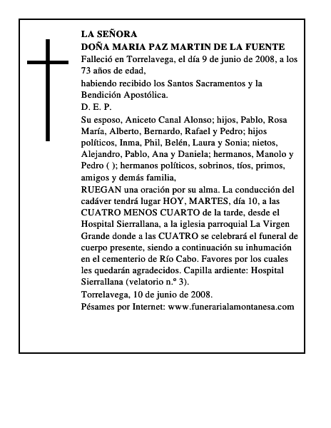 DOÑA MARIA PAZ MARTIN DE LA FUENTE