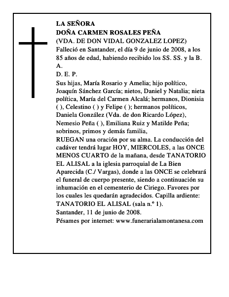 DOÑA CARMEN ROSALES PEÑA