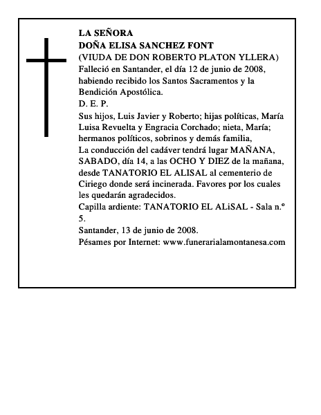 DOÑA ELISA SANCHEZ FONT