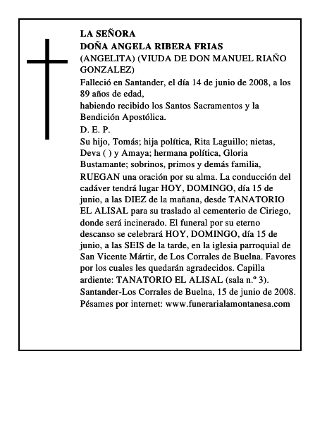DOÑA ANGELA RIBERA FRIAS