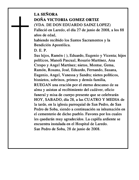 DOÑA VICTORIA GOMEZ ORTIZ