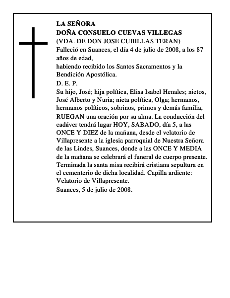 DOÑA CONSUELO CUEVAS VILLEGAS