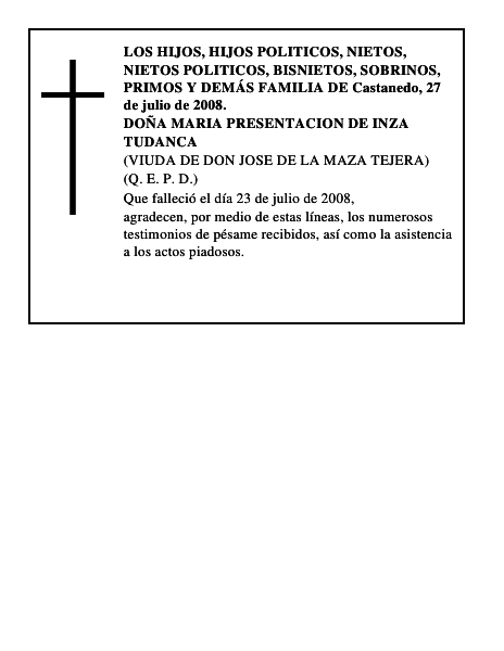 DOÑA MARIA PRESENTACION DE INZA TUDANCA