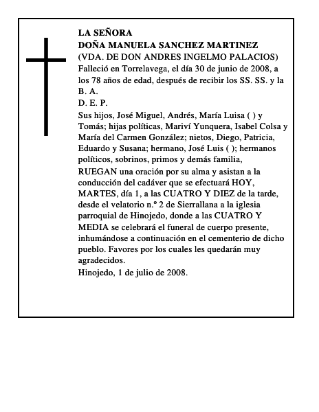 DOÑA MANUELA SANCHEZ MARTINEZ