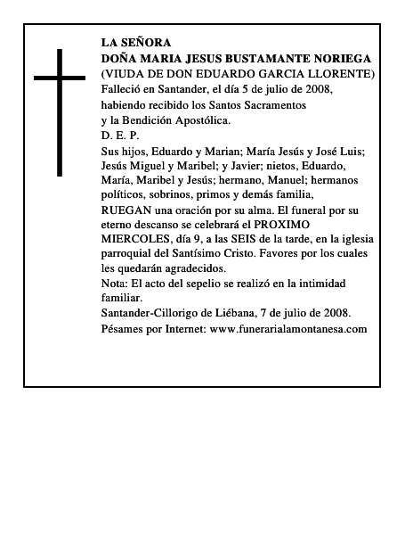 DOÑA MARIA JESUS BUSTAMANTE NORIEGA