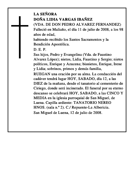 DOÑA LIDIA VARGAS IBAÑEZ