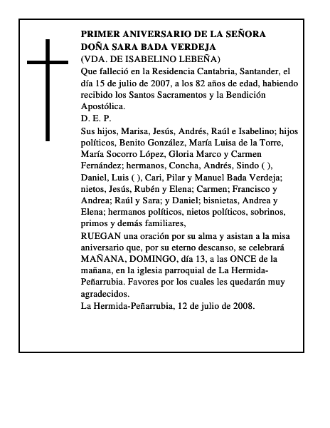 DOÑA SARA BADA VERDEJA