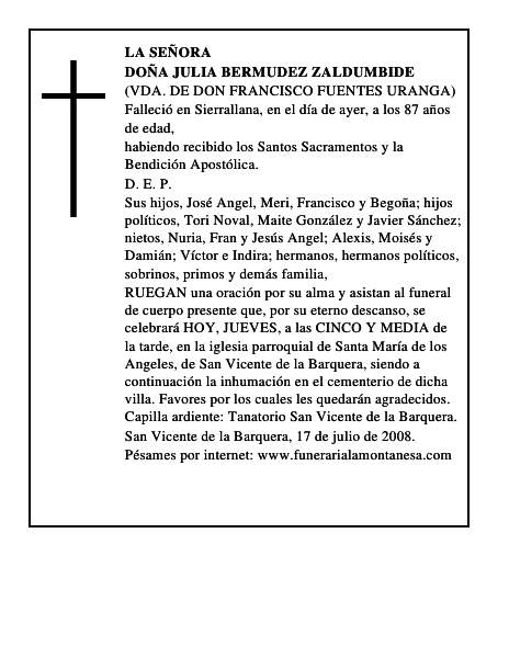 DOÑA JULIA BERMUDEZ ZALDUMBIDE