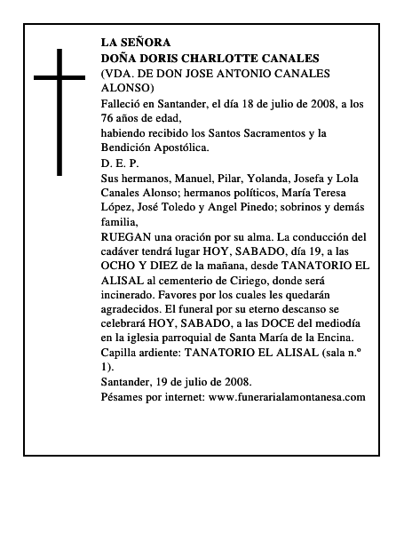 DOÑA DORIS CHARLOTTE CANALES
