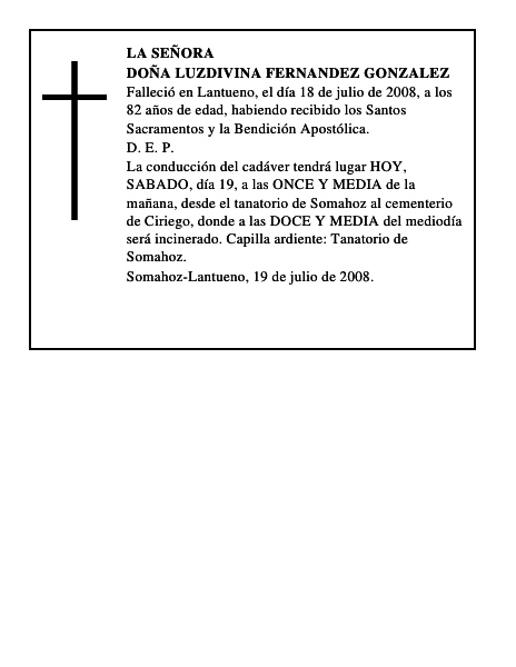 DOÑA LUZDIVINA FERNANDEZ GONZALEZ
