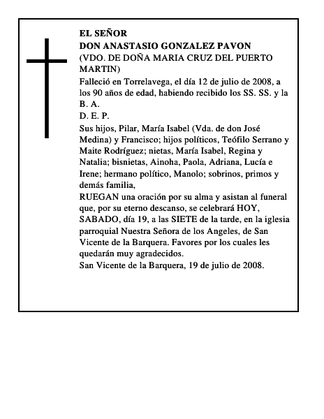 DON ANASTASIO GONZALEZ PAVON
