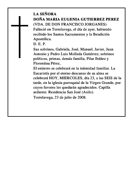 DOÑA MARIA EUGENIA GUTIERREZ PEREZ