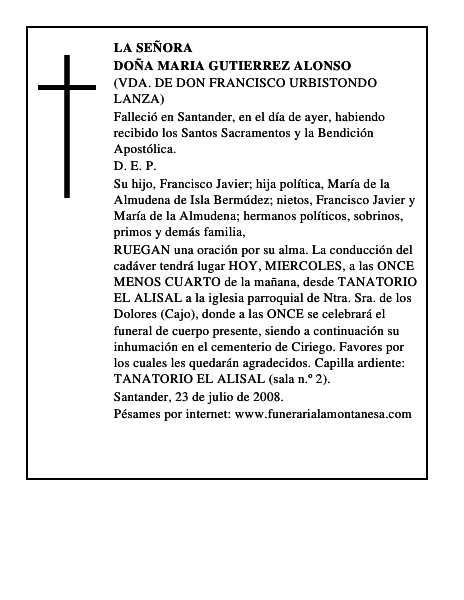 DOÑA MARIA GUTIERREZ ALONSO