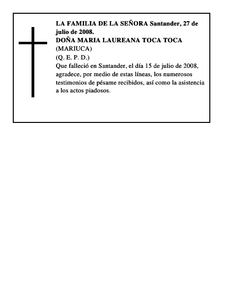 DOÑA MARIA LAUREANA TOCA TOCA