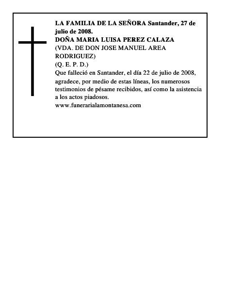 DOÑA MARIA LUISA PEREZ CALAZA