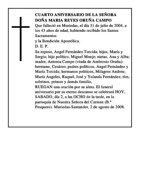 DOÑA MARIA REYES ORUÑA CAMPO