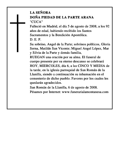 DOÑA PIEDAD DE LA PARTE ARANA