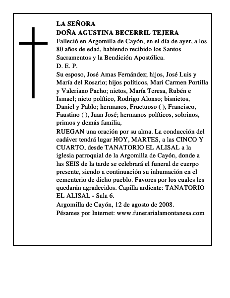 DOÑA AGUSTINA BECERRIL TEJERA