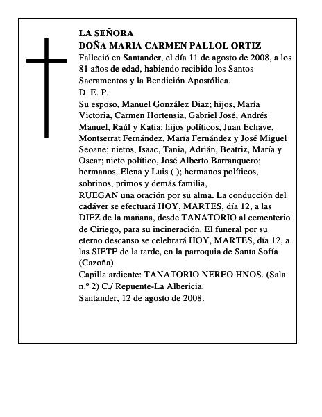 DOÑA MARIA CARMEN PALLOL ORTIZ
