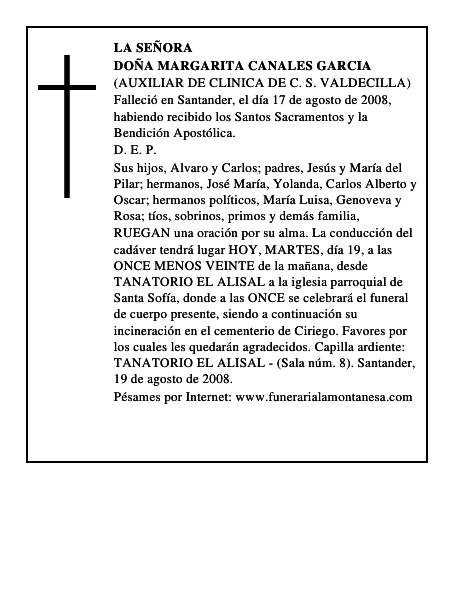 DOÑA MARGARITA CANALES GARCIA