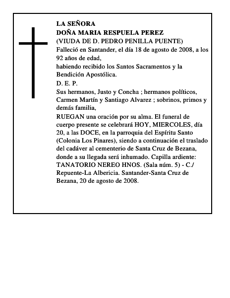 DOÑA MARIA RESPUELA PEREZ