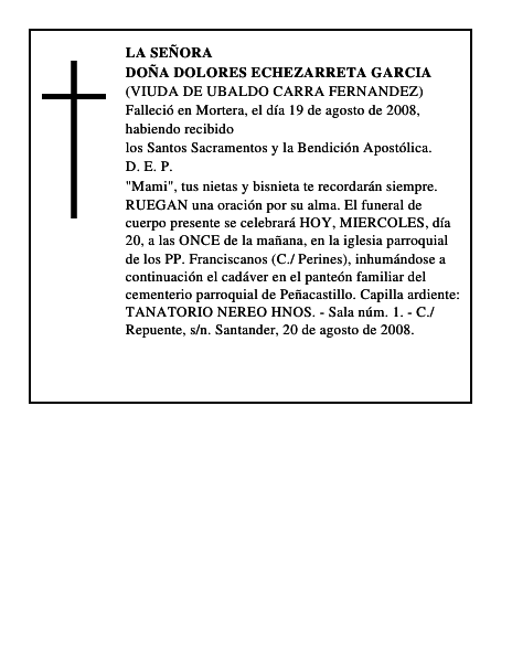 DOÑA DOLORES ECHEZARRETA GARCIA