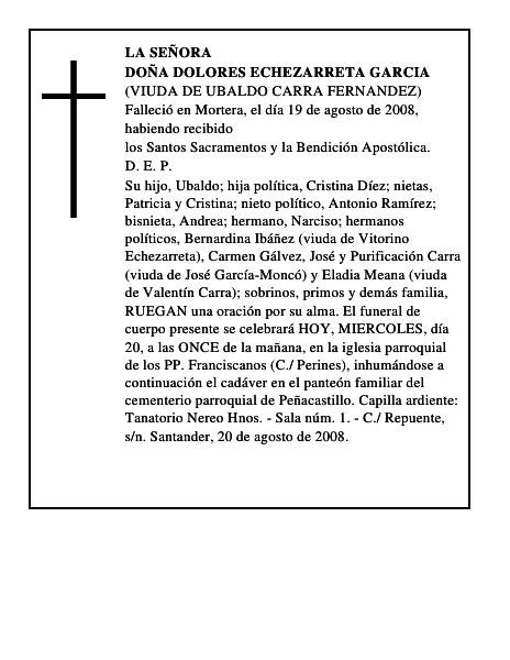 DOÑA DOLORES ECHEZARRETA GARCIA