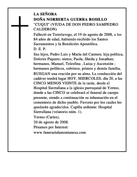 DOÑA NORBERTA GUERRA ROSILLO