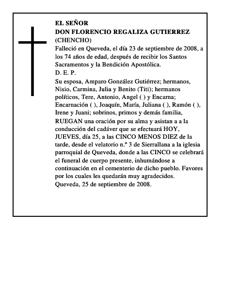 DON FLORENCIO REGALIZA GUTIERREZ