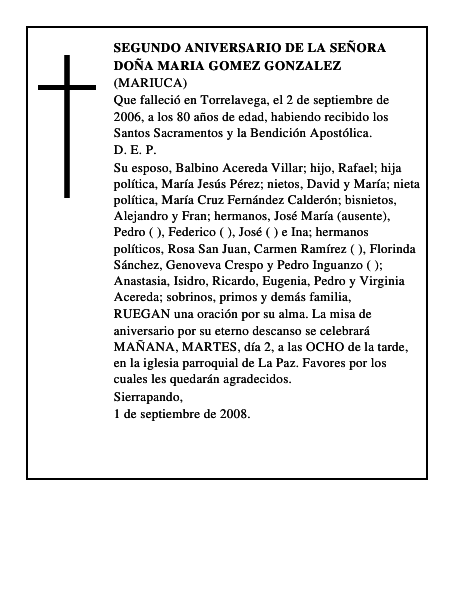DOÑA MARIA GOMEZ GONZALEZ