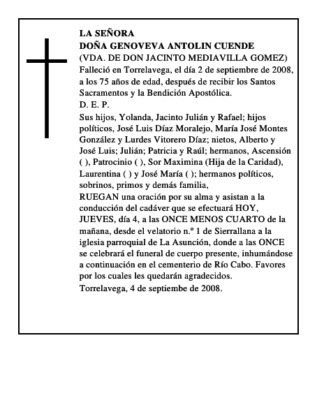 DOÑA GENOVEVA ANTOLIN CUENDE