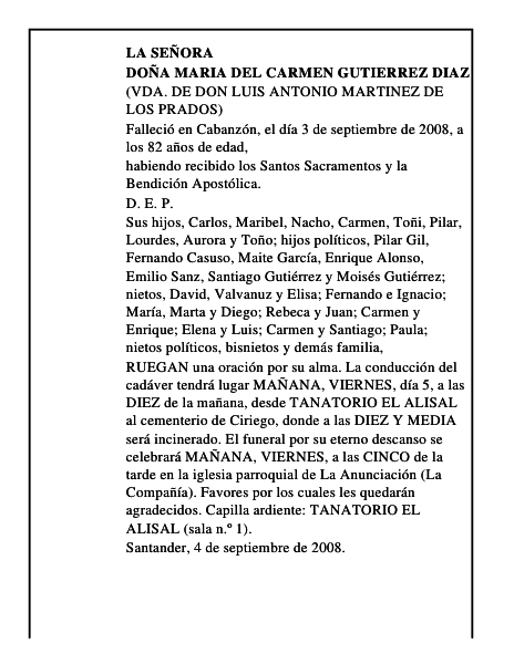 DOÑA MARIA DEL CARMEN GUTIERREZ DIAZ