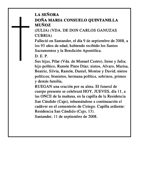 DOÑA MARIA CONSUELO QUINTANILLA MUÑOZ