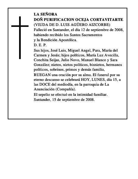 DOÑ PURIFICACION OCEJA CORTAVITARTE