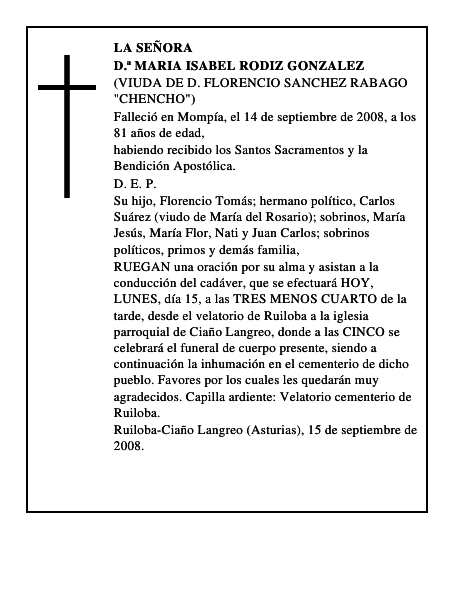 D.ª MARIA ISABEL RODIZ GONZALEZ
