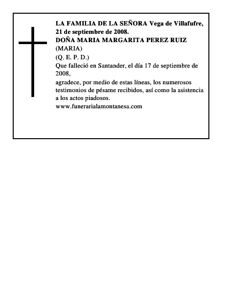 DOÑA MARIA MARGARITA PEREZ RUIZ