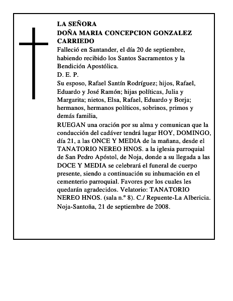 DOÑA MARIA CONCEPCION GONZALEZ CARRIEDO