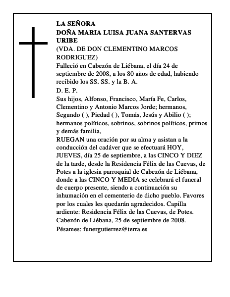 DOÑA MARIA LUISA JUANA SANTERVAS URIBE