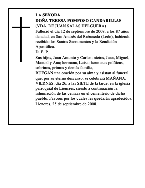 DOÑA TERESA POMPOSO GANDARILLAS