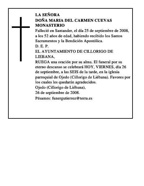 DOÑA MARIA DEL CARMEN CUEVAS MONASTERIO