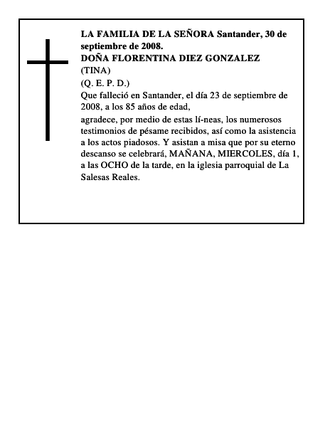 DOÑA FLORENTINA DIEZ GONZALEZ