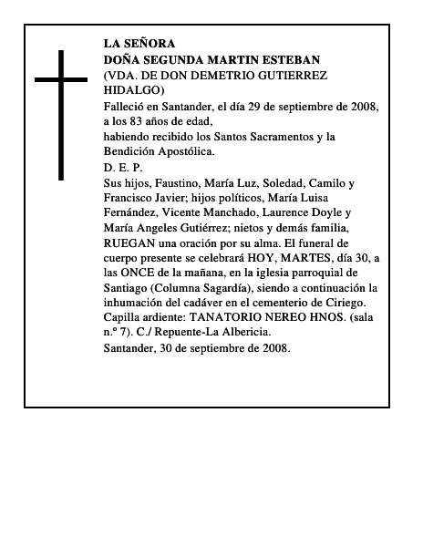 DOÑA SEGUNDA MARTIN ESTEBAN