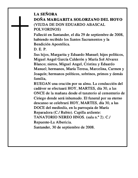 DOÑA MARGARITA SOLORZANO DEL HOYO