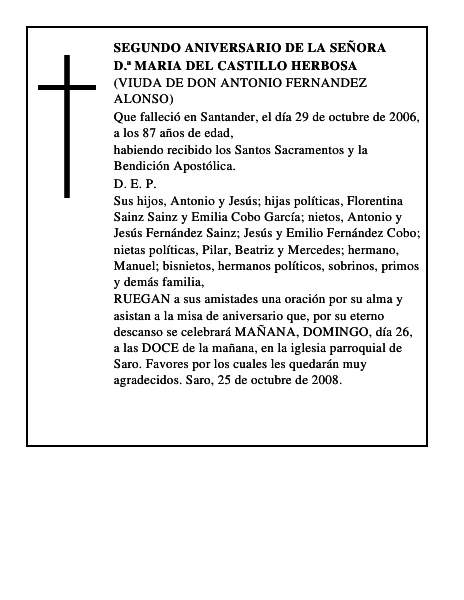 D.ª MARIA DEL CASTILLO HERBOSA