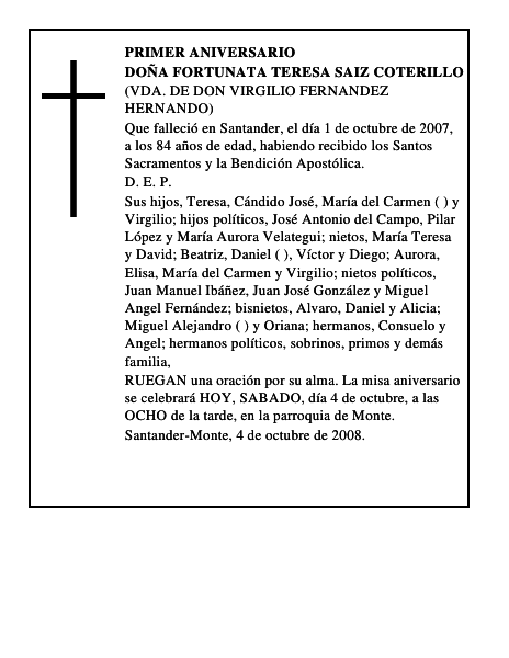 DOÑA FORTUNATA TERESA SAIZ COTERILLO