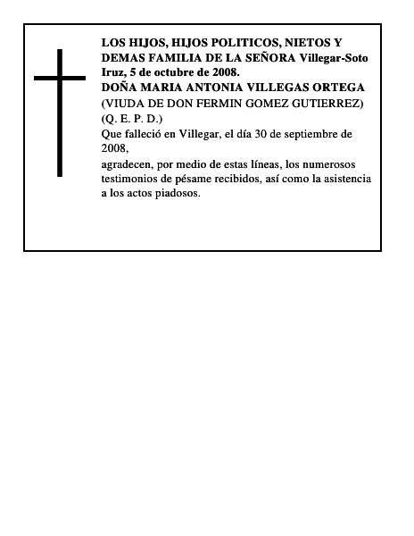 DOÑA MARIA ANTONIA VILLEGAS ORTEGA