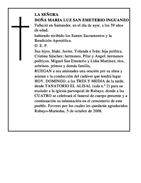 DOÑA MARIA LUZ SAN EMETERIO INGUANZO