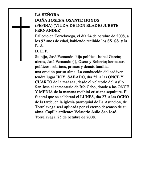 DOÑA JOSEFA OSANTE HOYOS